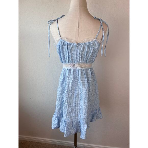 NWT Pink Coconut Blue Gingham Lace Mini Dress Coquette Cottagecore size M - Picture 4 of 12